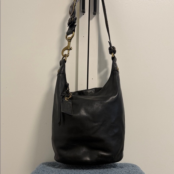 VTG Coach Bleeker Tattersall Black
Leather Bucket Tote Shoulder - Picture 2 of 11